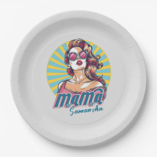 Personalised Retro  Mama Pop Art (9) Paper Plate