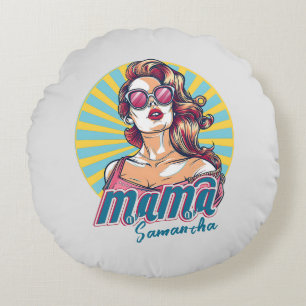 Personalised Retro Mama Pop Art (9) Round Cushion