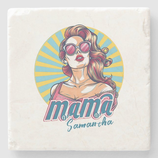Personalised Retro  Mama Pop Art (9) Stone Coaster (Front)