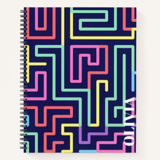 Personalised Retro Maze Pattern Spiral Notebook