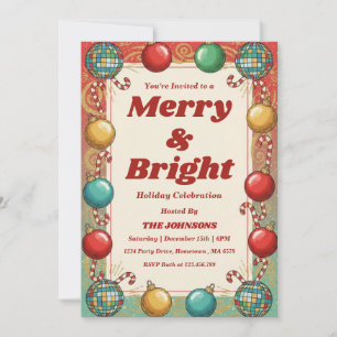 Personalised Retro Merry & Bright Holiday Party Invitation