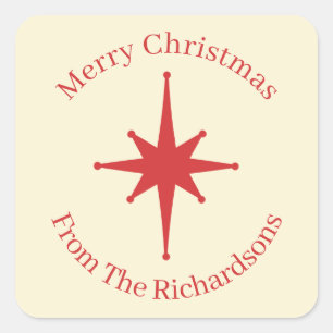 Personalised Retro Midcentury Christmas Star Square Sticker