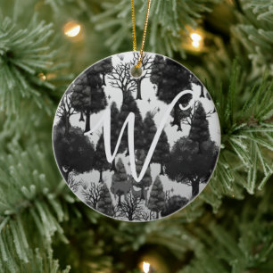 Personalised Retro Minimalist Black Holiday Trees Ceramic Ornament