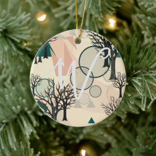Personalised Retro Minimalist Branches and Shapes Ceramic Ornament