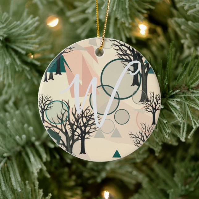 Personalised Retro Minimalist Branches and Shapes Ceramic Ornament (Tree)