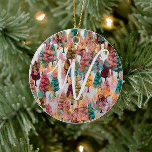 Personalised Retro Minimalist Colours Trees Ceramic Ornament