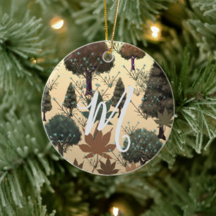 Personalised Retro Minimalist Holiday Trees Ceramic Ornament