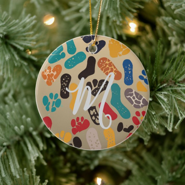 Personalised Retro Minimalist Sole Marks Ceramic Ornament (Tree)