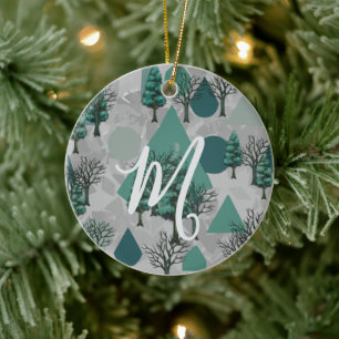 Personalised Retro Minimalist Trees and Shapes Ceramic Ornament