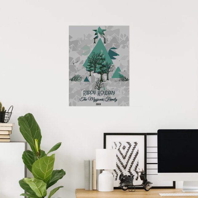 Personalised Retro Minimalist Trees and Shapes  Poster (Home Office)