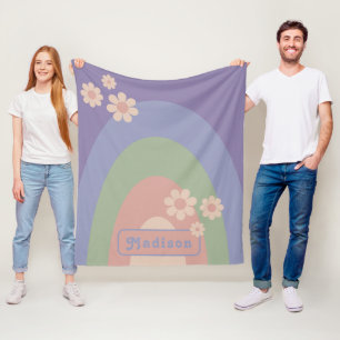 Personalised Retro Modern Arch Pastel Daisy Fleece Blanket