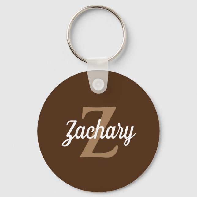 Personalised Retro Monogram Brown Tan White Key Ring (Front)