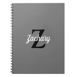 Personalised Retro Monogram Grey Black White Notebook