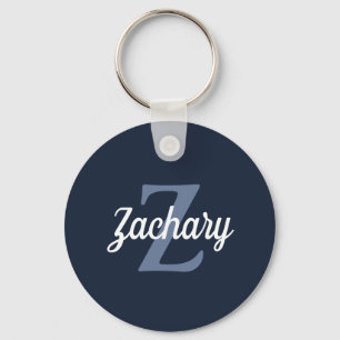 Personalised Retro Monogram Navy Blue White Key Ring