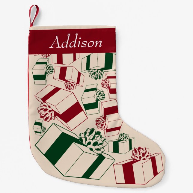 Personalised Retro Name Red Green Gifts Small Christmas Stocking (Front)