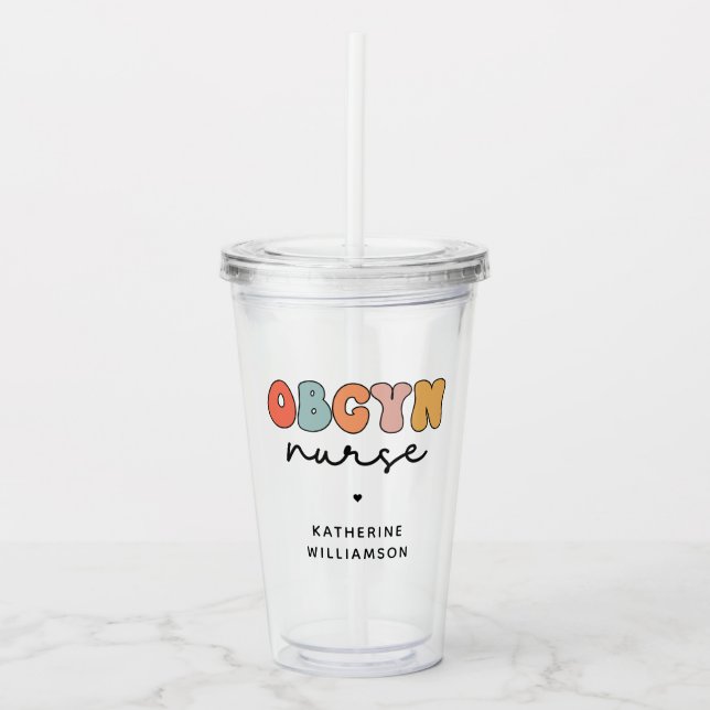 Personalised Retro OBGYN Nurse Acrylic Tumbler (Front)