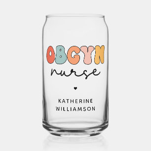 Personalised Retro OBGYN Nurse Can Glass