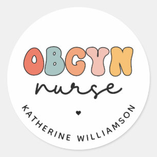 Personalised Retro OBGYN Nurse Classic Round Sticker