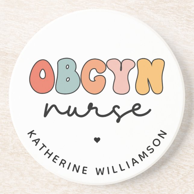Personalised Retro OBGYN Nurse Coaster (Front)