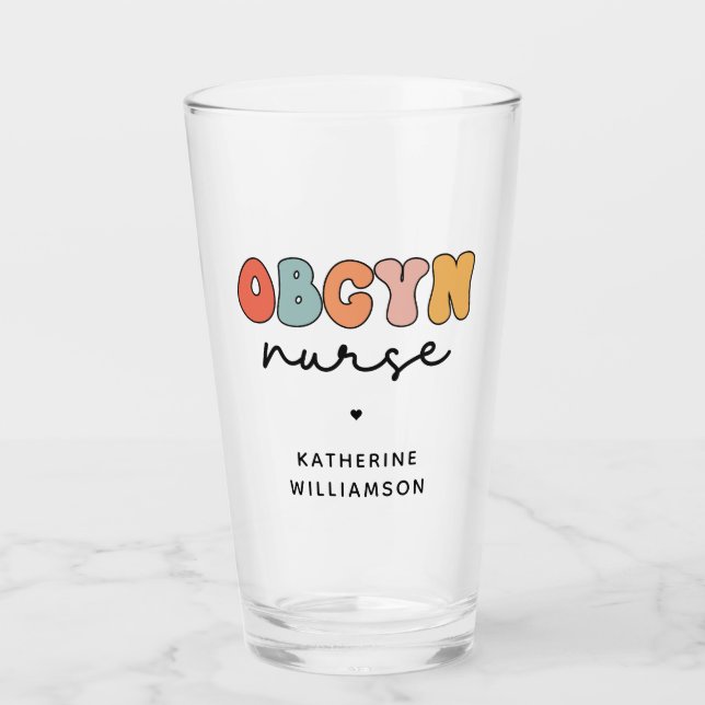 Personalised Retro OBGYN Nurse Glass (Front)