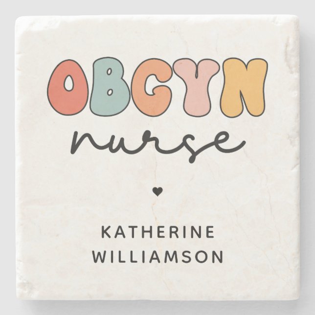 Personalised Retro OBGYN Nurse Stone Coaster (Front)