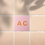 Personalised Retro Orange and Pink Monogram Ceramic Tile<br><div class="desc">Personalised Retro Orange and Pink Monogram Decorative Tiles</div>