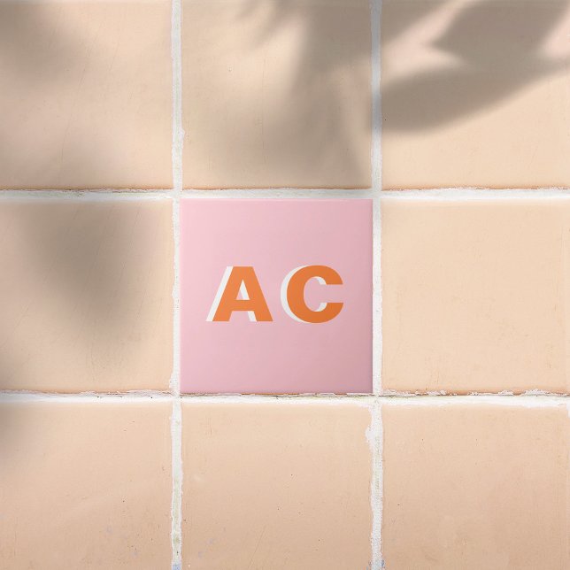 Personalised Retro Orange and Pink Monogram Ceramic Tile (Creator Uploaded)