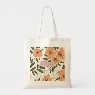 Personalised Retro Orange Flower Style Tote Bag