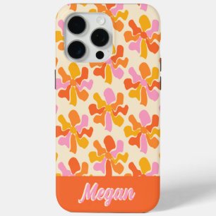 Personalised Retro Orange Pink Groovy Flowers iPhone 15 Pro Max Case