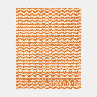 Personalised Retro Orange Wave Fleece Throw Blanket