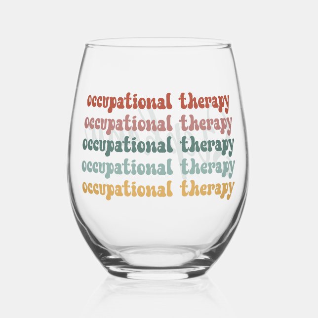 Personalised Retro OT Occupational Therapy OT Stemless Wine Glass (Front)