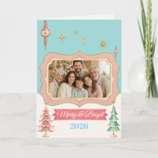 Personalised Retro Pastel Christmas Family Photo Holiday Card