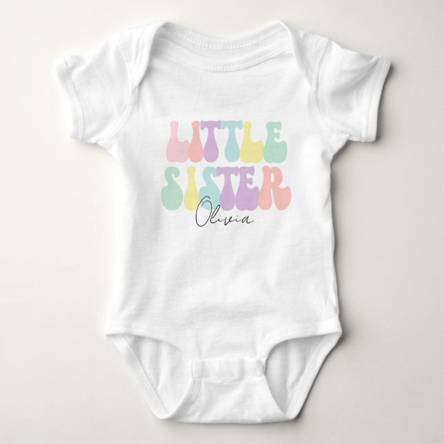 Personalised Retro Pastel Little Sister Custom  Baby Bodysuit (Front)