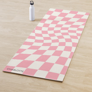 Personalised Retro Pastel Pink Wavy Chequered Yoga Mat