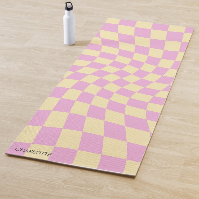 Personalised Retro Pastel Warped Chequered Yoga Mat (In Situ)