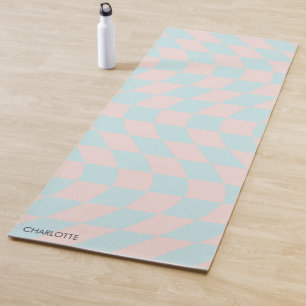 Personalised Retro Pastel Wavy Chequered Yoga Mat