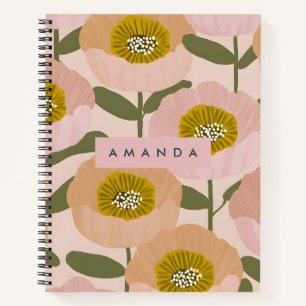 Personalised Retro Peach and Pink Floral Style Notebook