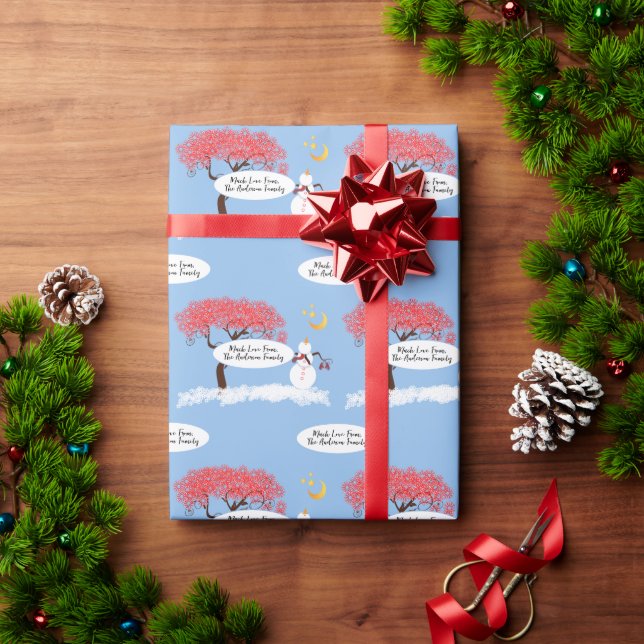 Personalised Retro Pine Tree Christmas Wrapping Paper (Holiday Gift)