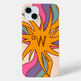 Personalised Retro Pink, Blue, Gold, Brown iPhone 15 Mini Case
