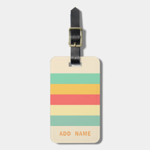Personalised Retro Pink Yellow Green Blue Stripes Luggage Tag