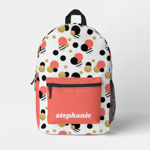 Personalised Retro Polka Dot Coral Printed Backpack