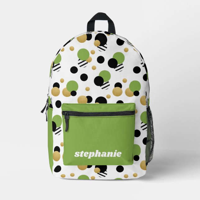 Personalised Retro Polka Dot Green Printed Backpack (Front)