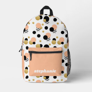 Personalised Retro Polka Dot Peach Printed Backpack
