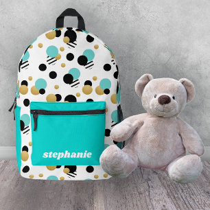 Personalised Retro Polka Dot Turquoise Printed Backpack