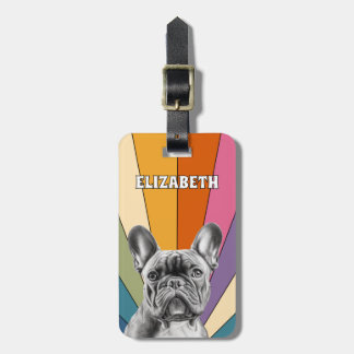 Personalised Retro Rainbow Cute French Bulldog Luggage Tag