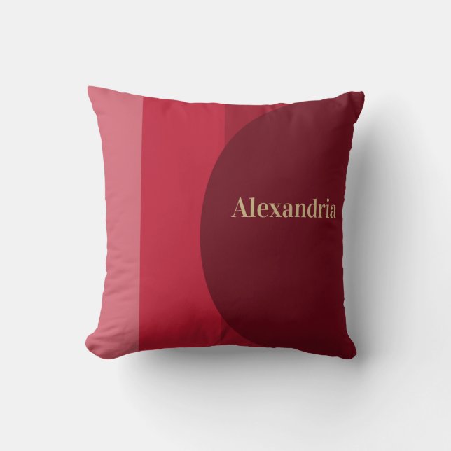 Personalised Retro Red burgundy Stripe Cushion (Front)