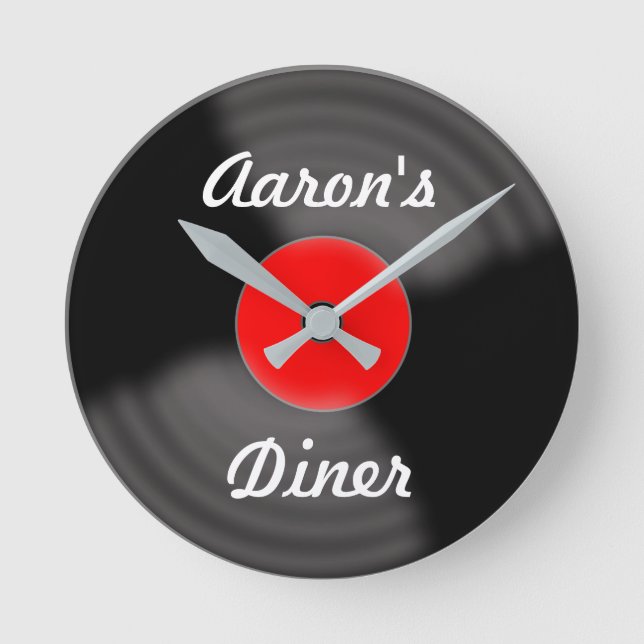Personalised Retro Red Record Wall Clock Gift (Front)