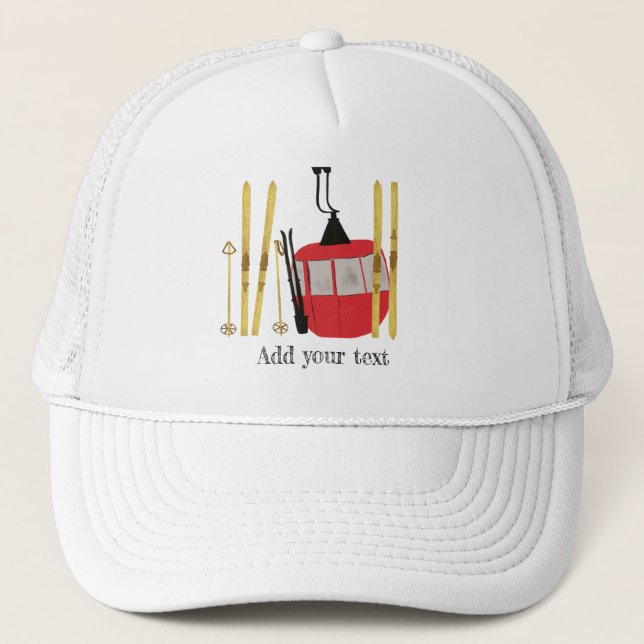 Personalised Retro Red Ski Lift Gondola  Trucker Hat (Front)