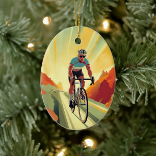 Personalised Retro Road Cyclist Bike Christmas Ceramic Ornament