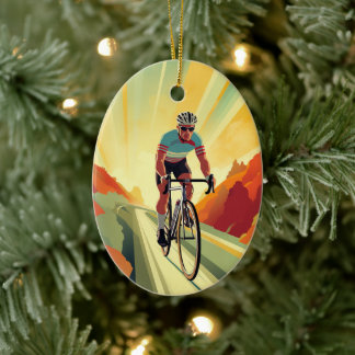 Personalised Retro Road Cyclist Bike Christmas Ceramic Ornament